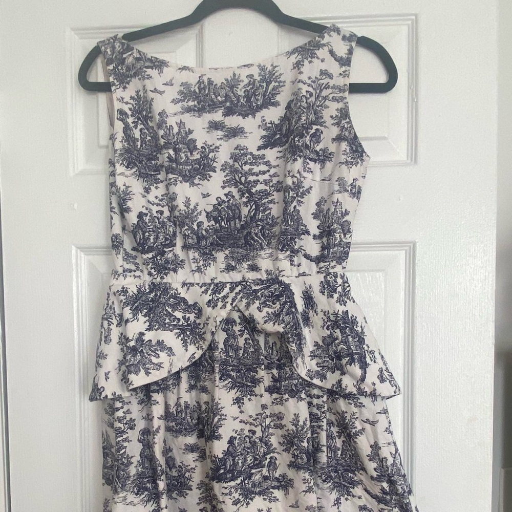 White and Blue Toile de Jouy Dress